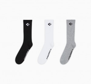 Converse 3-Pack Embroidered Crew Socks Svarta Vita Grå | 815NJYGKO