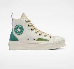 Converse Chuck Taylor All Star Lift Platform Colorblock Overlay Egret / Oat Milk / Algae Coast | 685EBAHKI