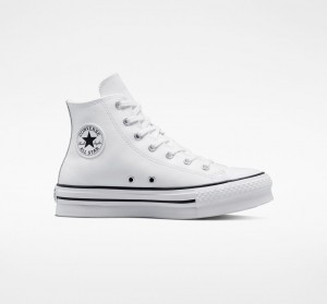 Converse Chuck Taylor All Star Lift Platform Läder Vita Svarta | 013ZRGTKI
