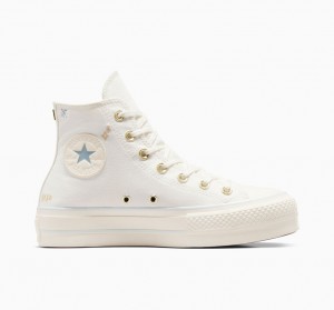 Converse Chuck Taylor All Star Lift Platform Tiny Tattoos Vita Blå | 592EPUWMA