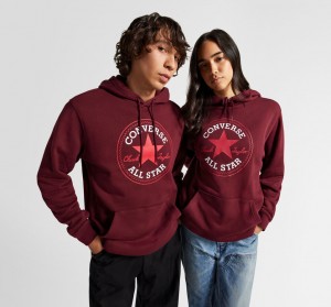 Converse Converse Go-To All Star Patch Standard-Fit Fleece Pullover Hoodie Mörk | 907ZBOMHK