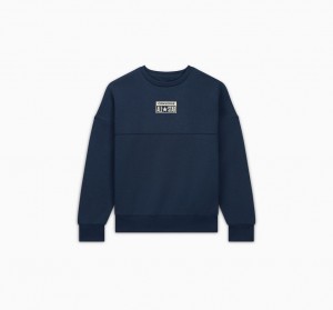Converse Relaxed Fleece Crew Marinblå | 196JSPGXQ