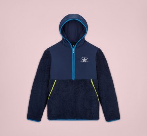 Converse Sherpa Half Zip Jacket Marinblå | 956DQIARO