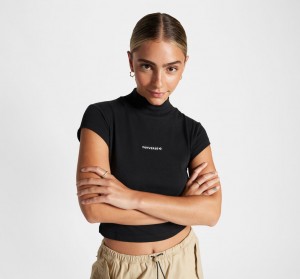 Converse Wordmark Korta Sleeve Top Svarta | 824QFUITN