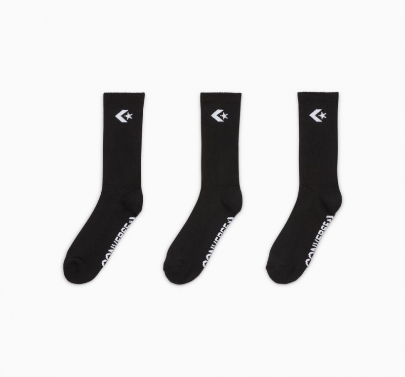 Converse 3-Pack Embroidered Crew Socks Svarta | 037QUOAJC