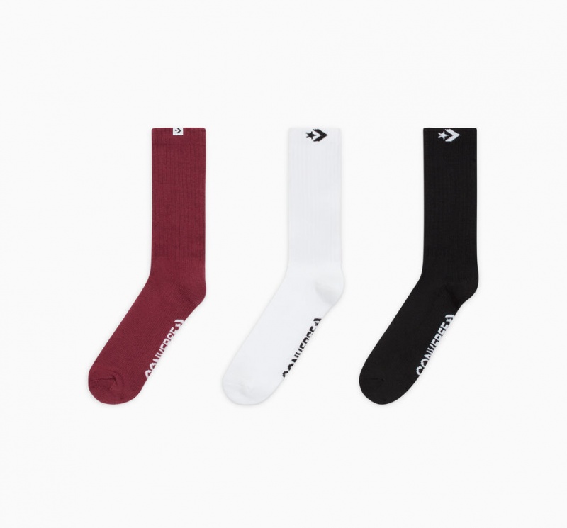 Converse 3-Pack Star Chevron Woven Loop Crew Socks Röda Vita Svarta | 498UZWIMN