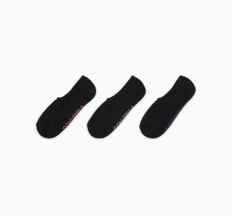 Converse 3-Pack Wordmark Cushion No-Show Socks Svarta | 091LAUYRH