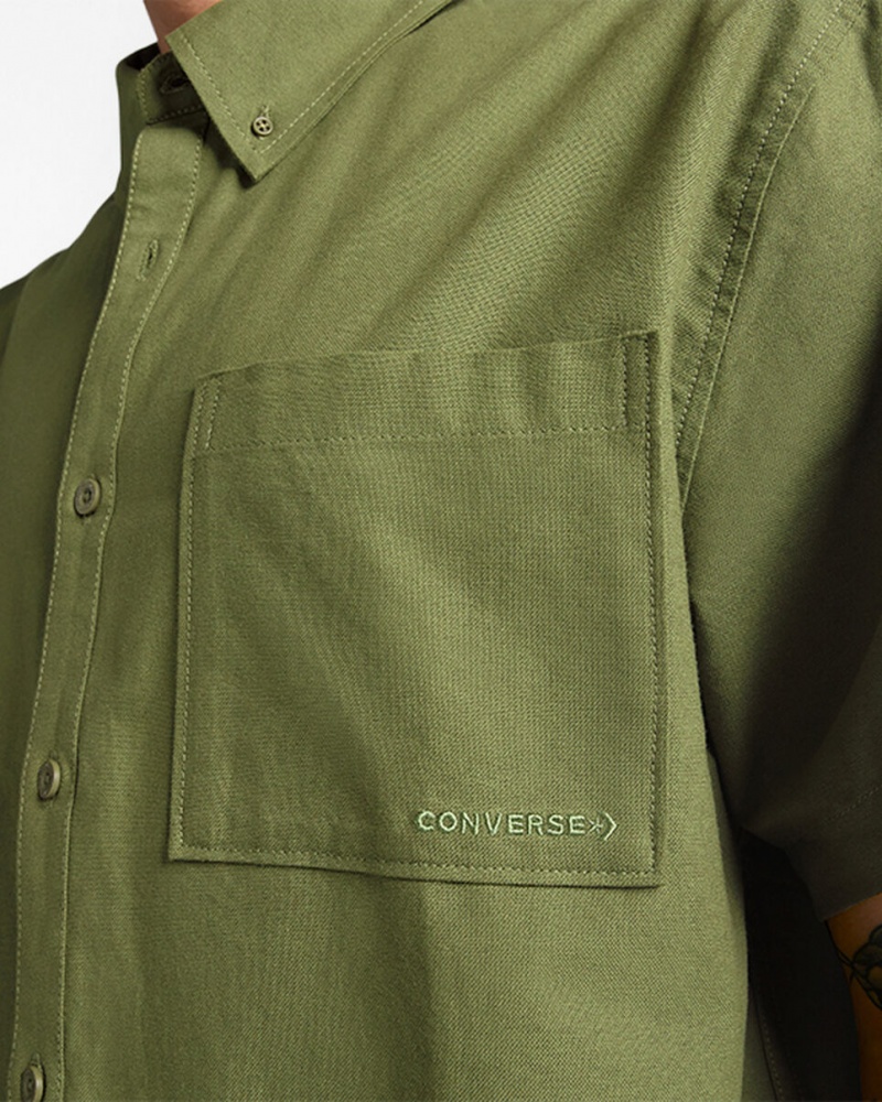 Converse Basic Woven Korta Sleeve Shirt Gröna | 509NLASPC