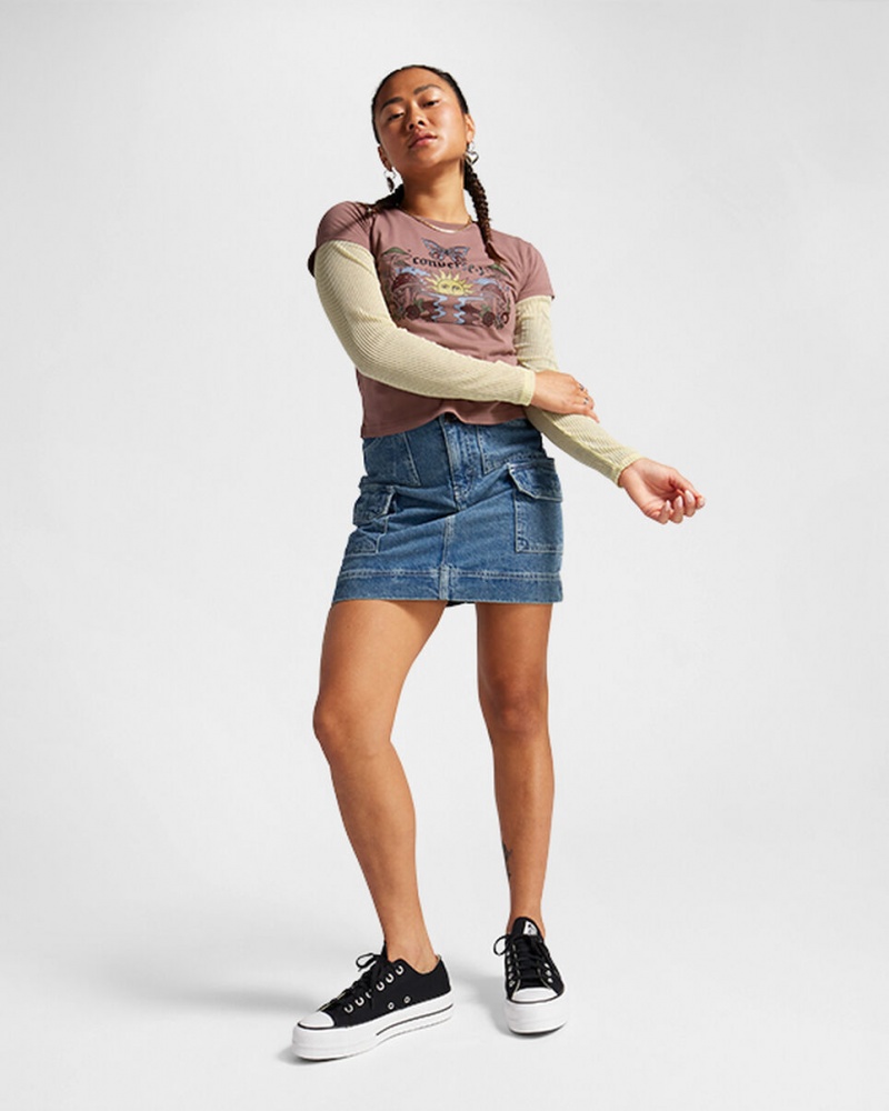 Converse Blooming Skate T-Shirt Saddle | 542THFONW