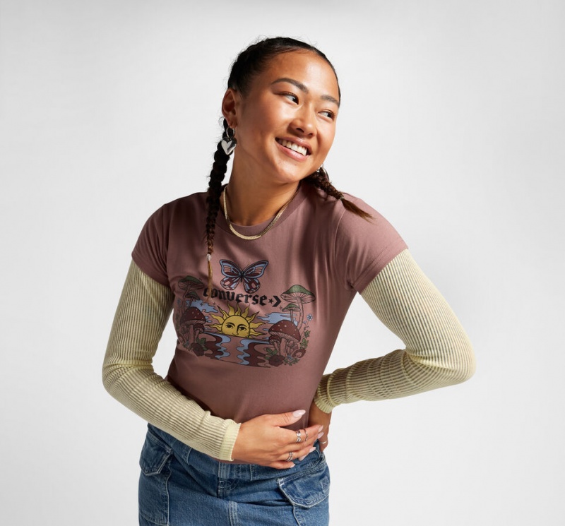 Converse Blooming Skate T-Shirt Saddle | 542THFONW
