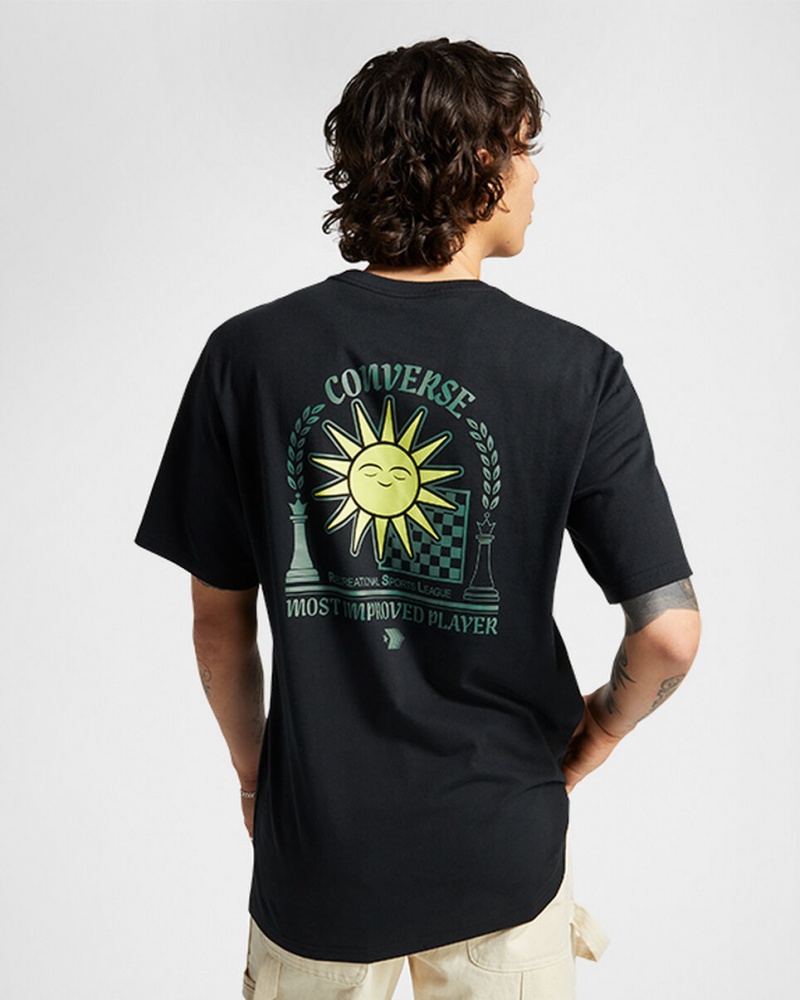 Converse Chess League Tryck T-Shirt Svarta | 061FEGDAW