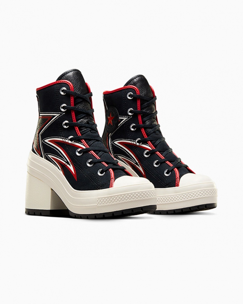Converse Chuck 70 De Luxe Heel Moto Svarta Röda | 294EIOLWB