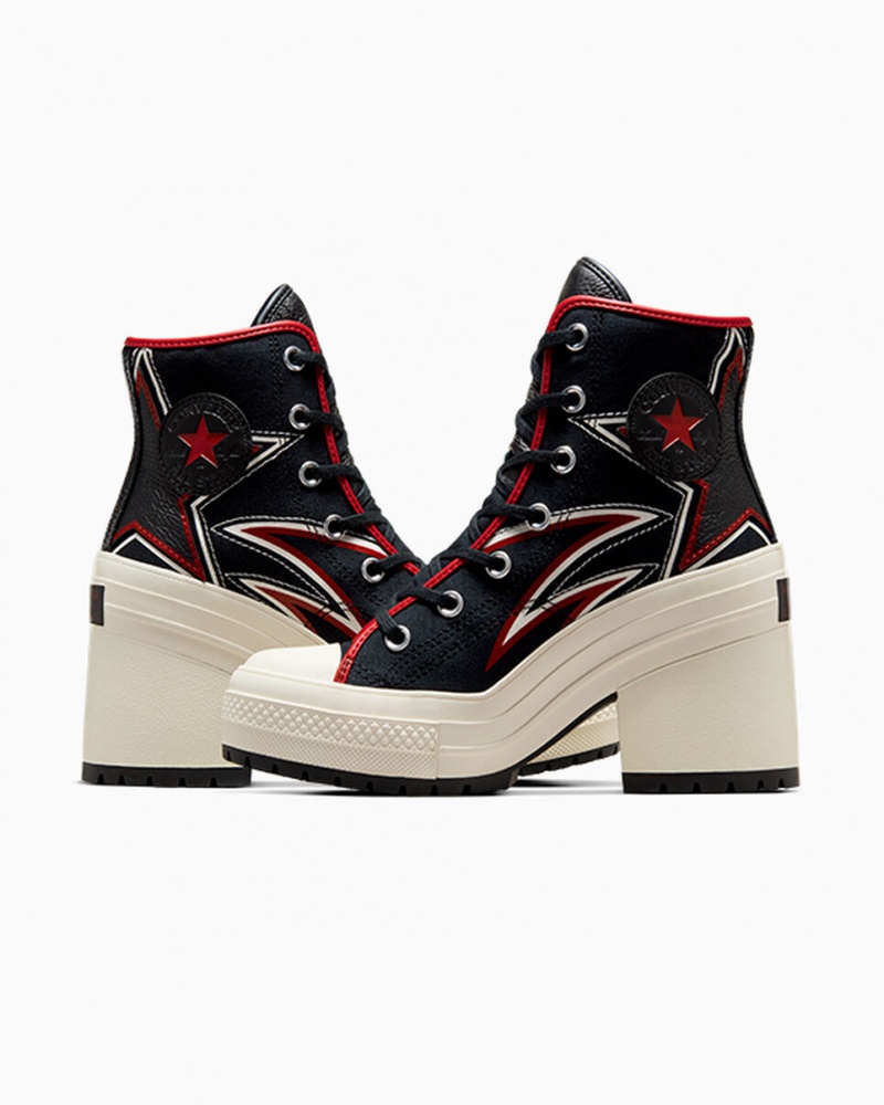 Converse Chuck 70 De Luxe Heel Moto Svarta Röda | 294EIOLWB