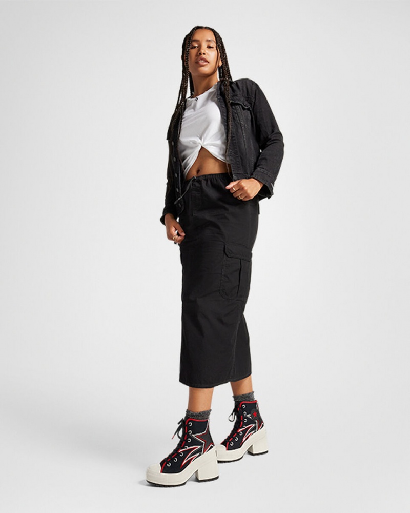 Converse Chuck 70 De Luxe Heel Moto Svarta Röda | 294EIOLWB