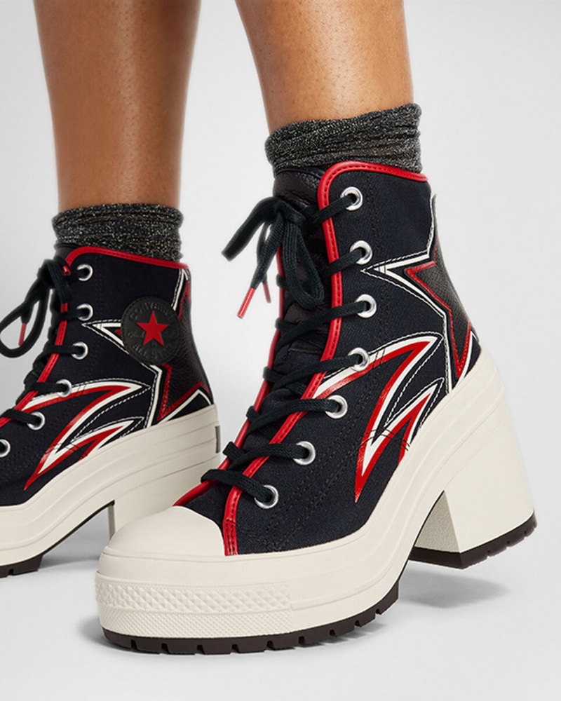 Converse Chuck 70 De Luxe Heel Moto Svarta Röda | 294EIOLWB