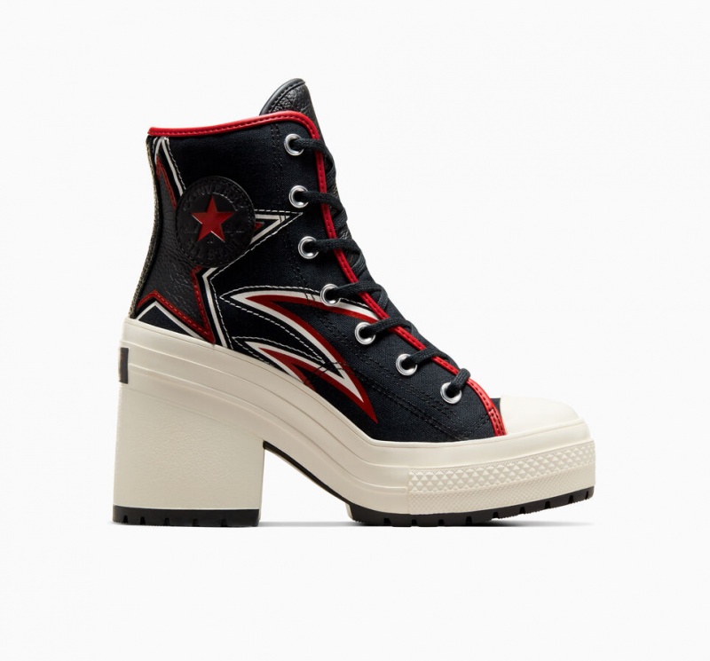 Converse Chuck 70 De Luxe Heel Moto Svarta Röda | 294EIOLWB