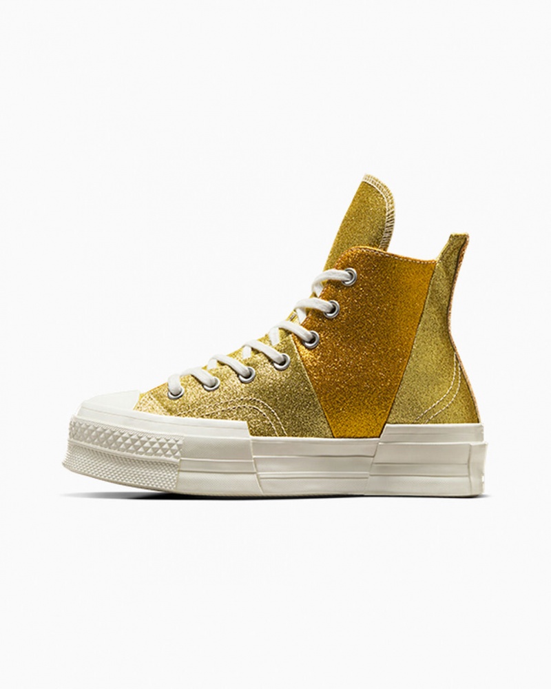 Converse Chuck 70 Plus Glitter Vita Mörkguld | 435JWHZEN