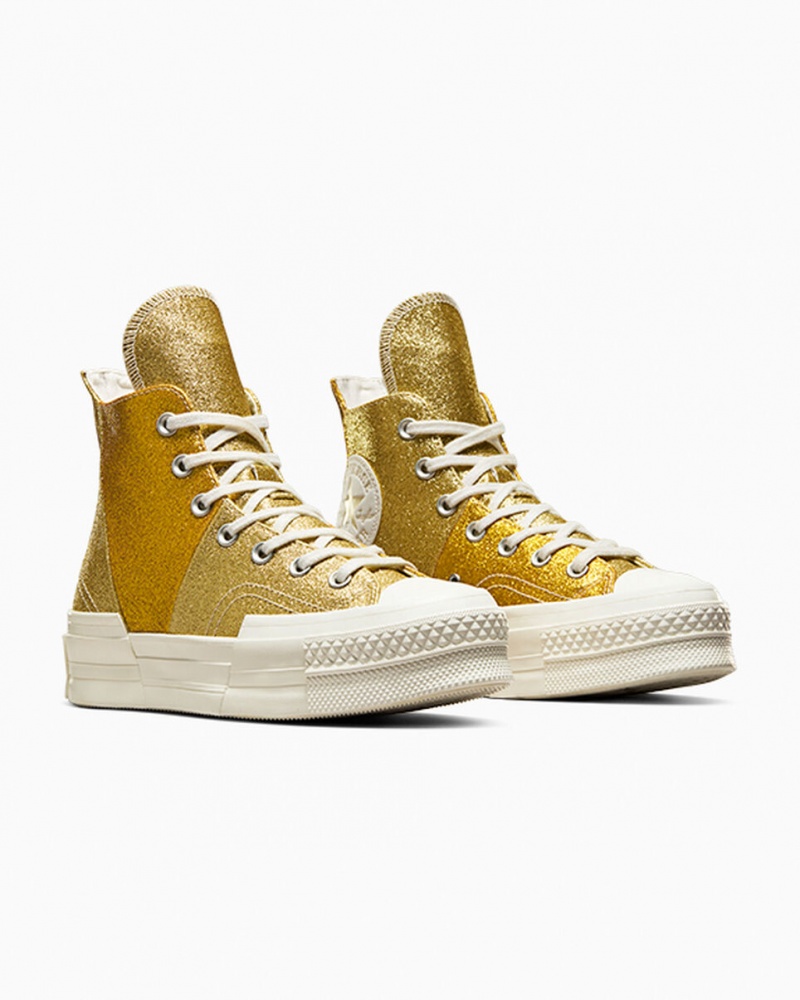 Converse Chuck 70 Plus Glitter Vita Mörkguld | 435JWHZEN