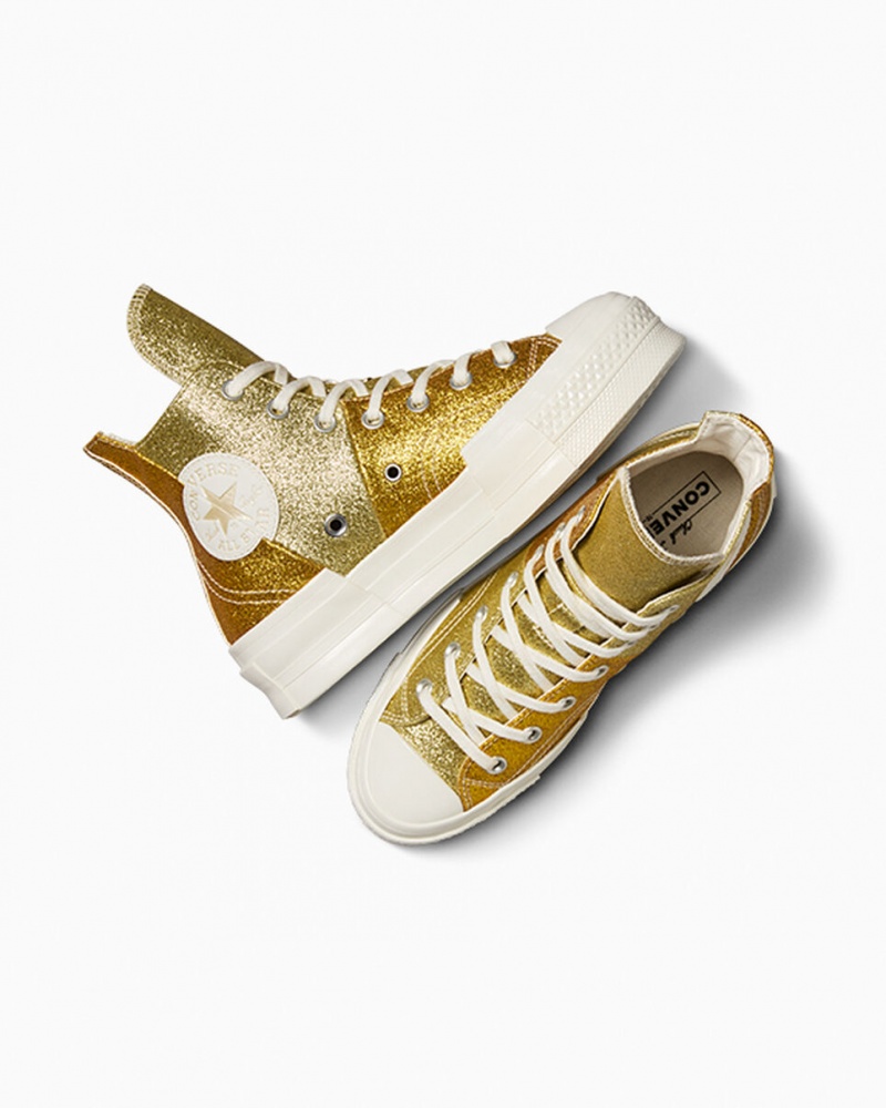 Converse Chuck 70 Plus Glitter Vita Mörkguld | 435JWHZEN