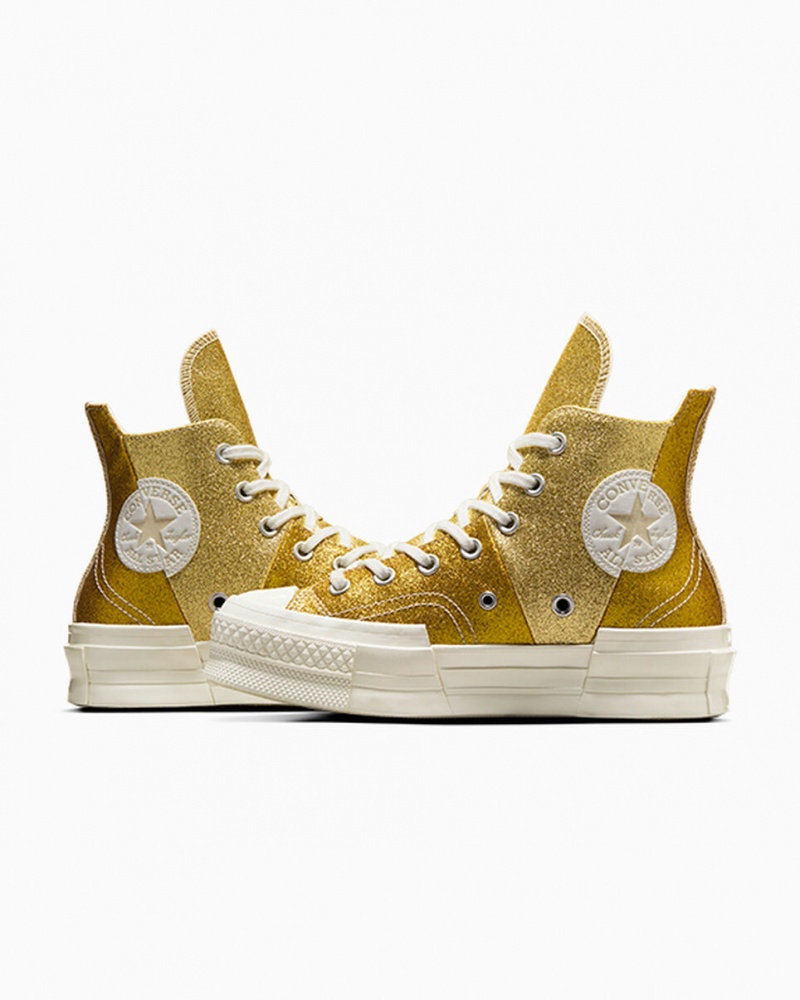 Converse Chuck 70 Plus Glitter Vita Mörkguld | 435JWHZEN
