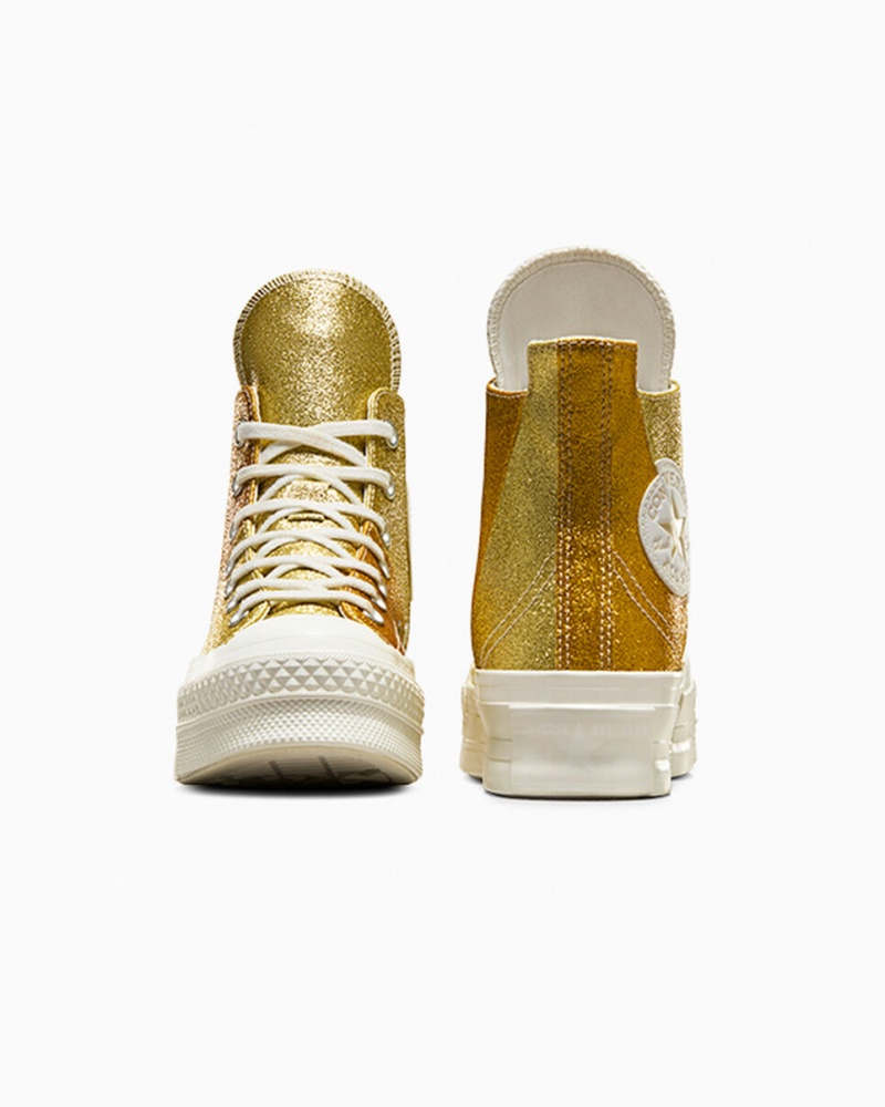 Converse Chuck 70 Plus Glitter Vita Mörkguld | 435JWHZEN