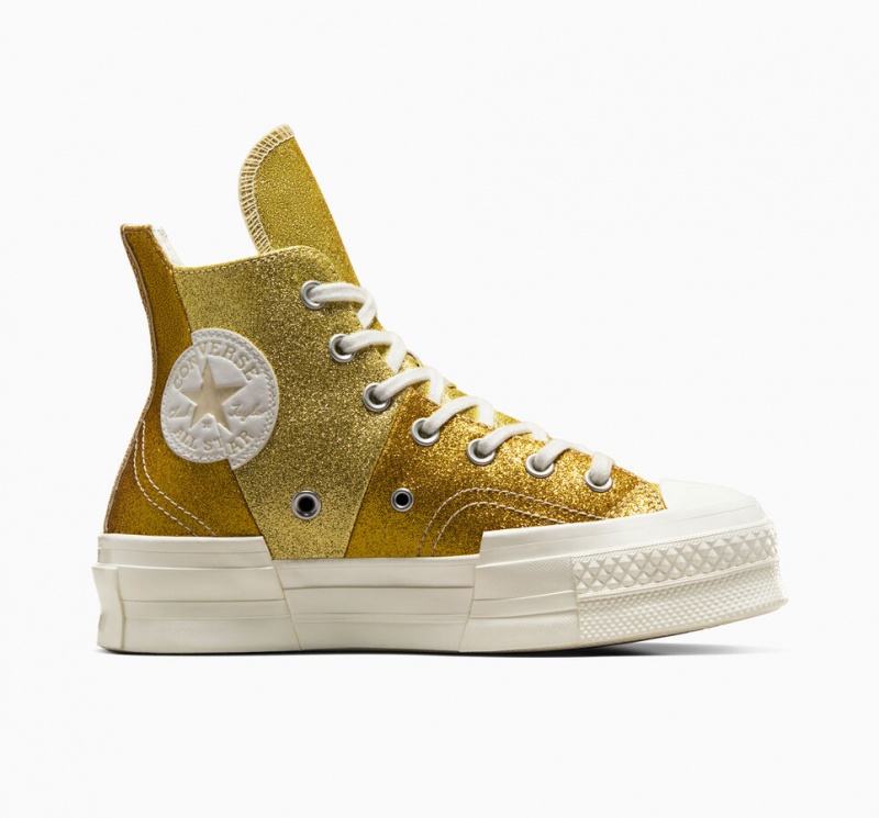 Converse Chuck 70 Plus Glitter Vita Mörkguld | 435JWHZEN