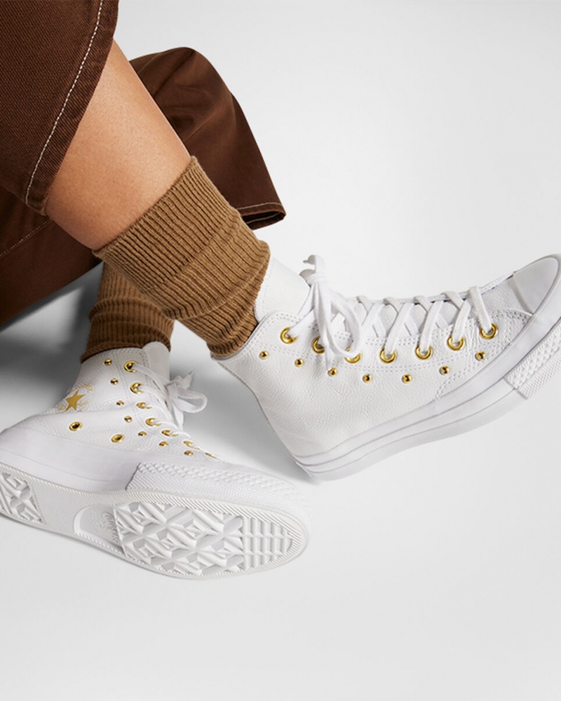 Converse Chuck 70 Star Studded Vita Vita Guld | 051XKFVYS
