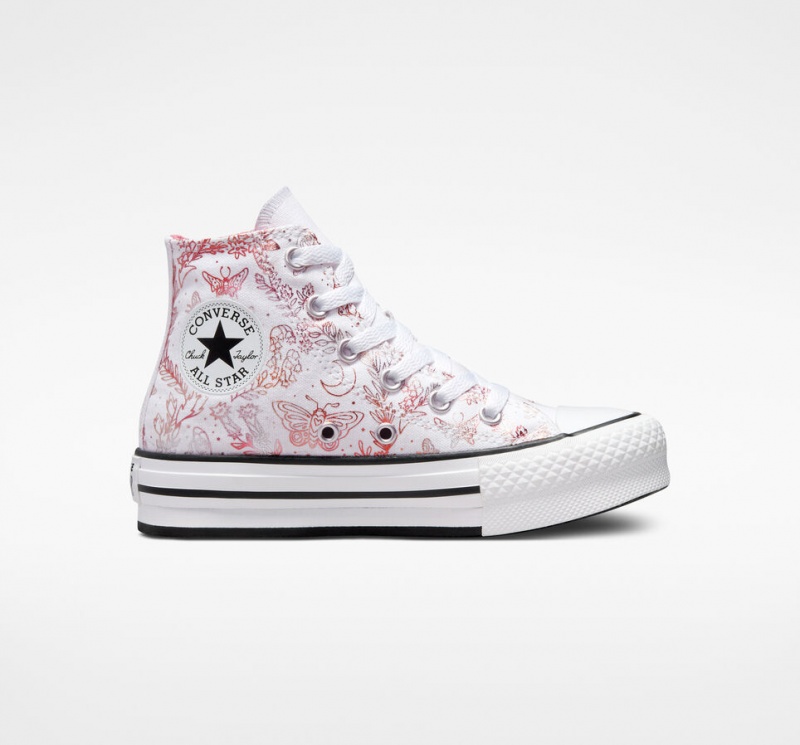 Converse Chuck Taylor All Star EVA Lift Platform Butterfly Shine Vita Rosa Svarta | 786DTSVAE