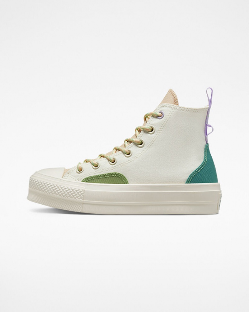 Converse Chuck Taylor All Star Lift Platform Colorblock Overlay Egret / Oat Milk / Algae Coast | 685EBAHKI