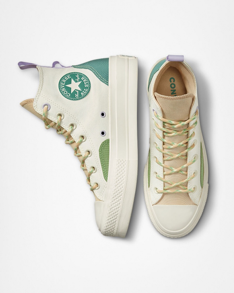 Converse Chuck Taylor All Star Lift Platform Colorblock Overlay Egret / Oat Milk / Algae Coast | 685EBAHKI
