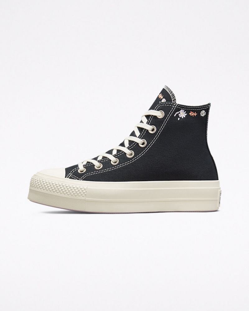 Converse Chuck Taylor All Star Lift Platform Embroidered Floral Svarta | 658IMBFDR