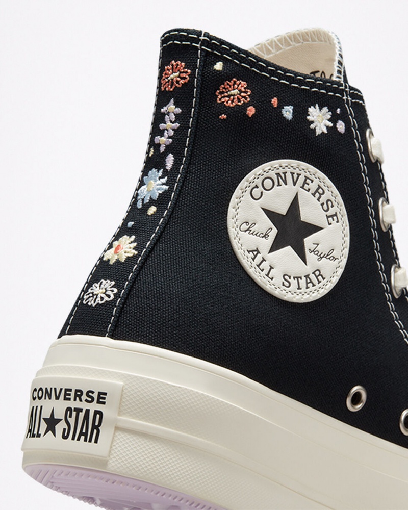 Converse Chuck Taylor All Star Lift Platform Embroidered Floral Svarta | 658IMBFDR