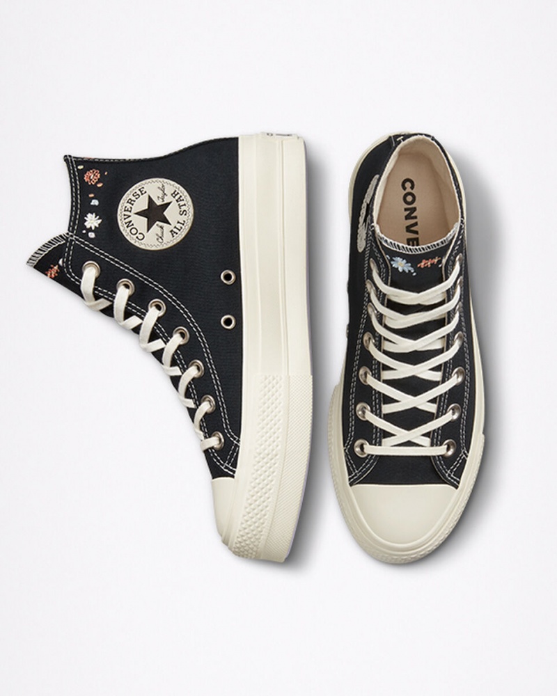Converse Chuck Taylor All Star Lift Platform Embroidered Floral Svarta | 658IMBFDR