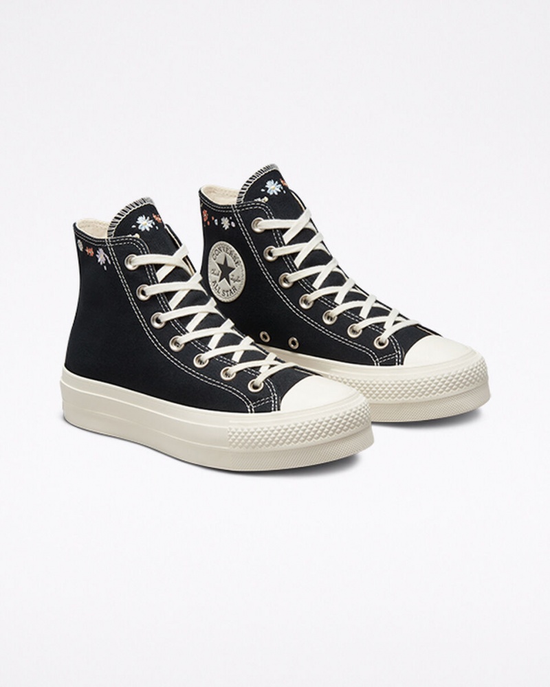 Converse Chuck Taylor All Star Lift Platform Embroidered Floral Svarta | 658IMBFDR