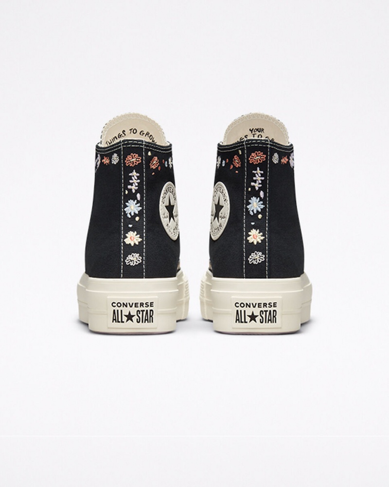 Converse Chuck Taylor All Star Lift Platform Embroidered Floral Svarta | 658IMBFDR