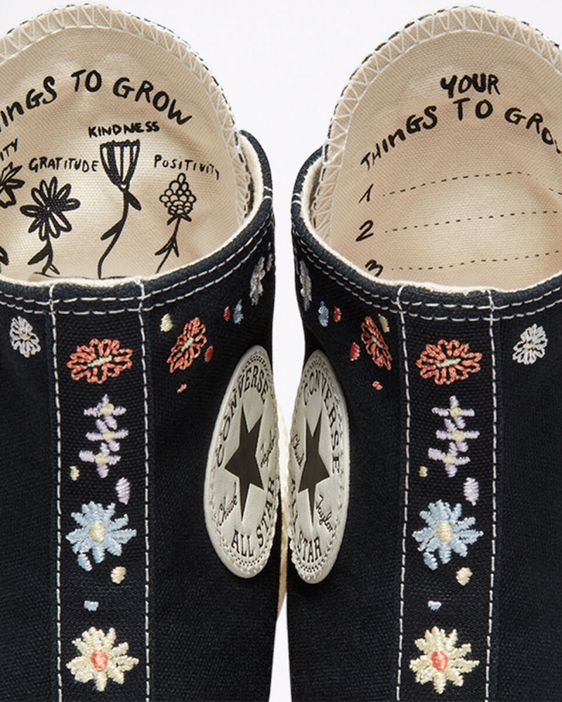 Converse Chuck Taylor All Star Lift Platform Embroidered Floral Svarta | 658IMBFDR