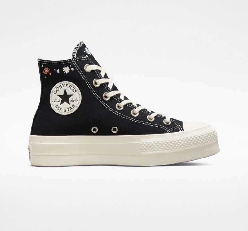 Converse Chuck Taylor All Star Lift Platform Embroidered Floral Svarta | 658IMBFDR
