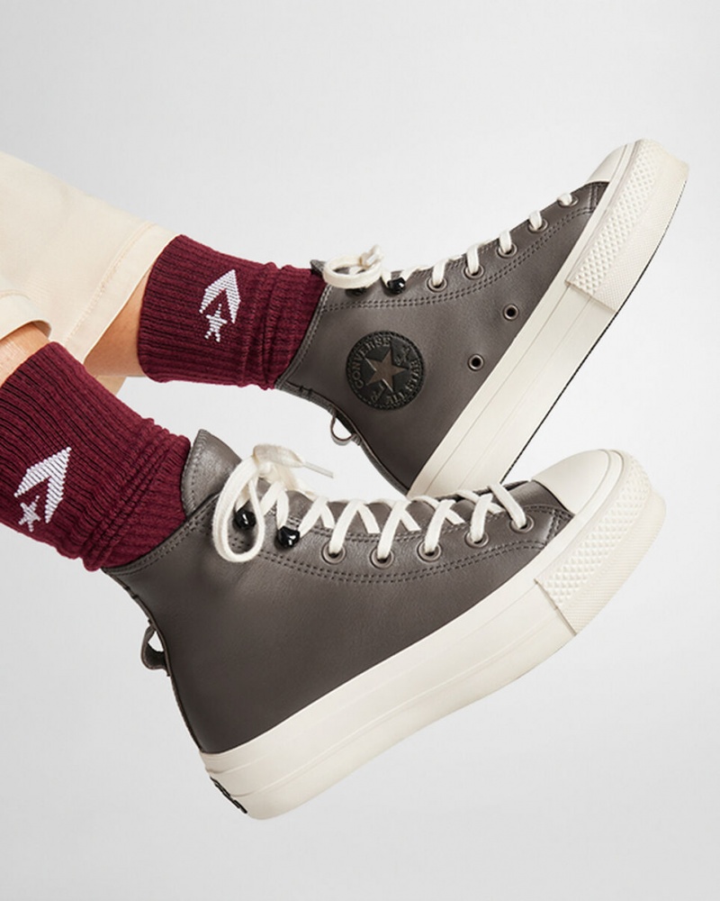 Converse Chuck Taylor All Star Lift Platform Fleece-Fodrade Läder Svarta | 569WOAIKR