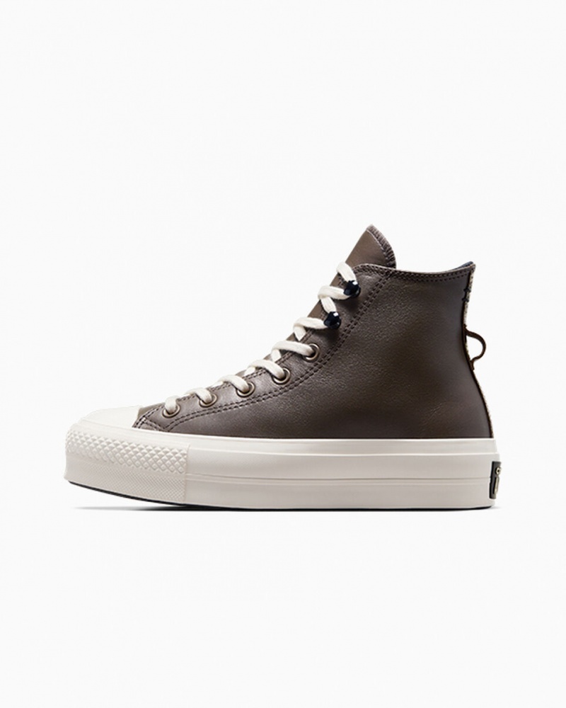 Converse Chuck Taylor All Star Lift Platform Fleece-Fodrade Läder Svarta | 569WOAIKR