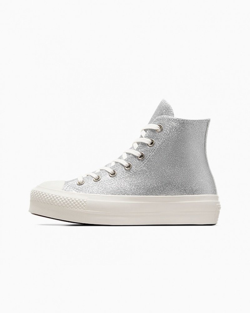 Converse Chuck Taylor All Star Lift Platform Glitter Silver | 135WIRCPQ