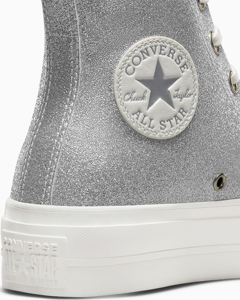 Converse Chuck Taylor All Star Lift Platform Glitter Silver | 135WIRCPQ