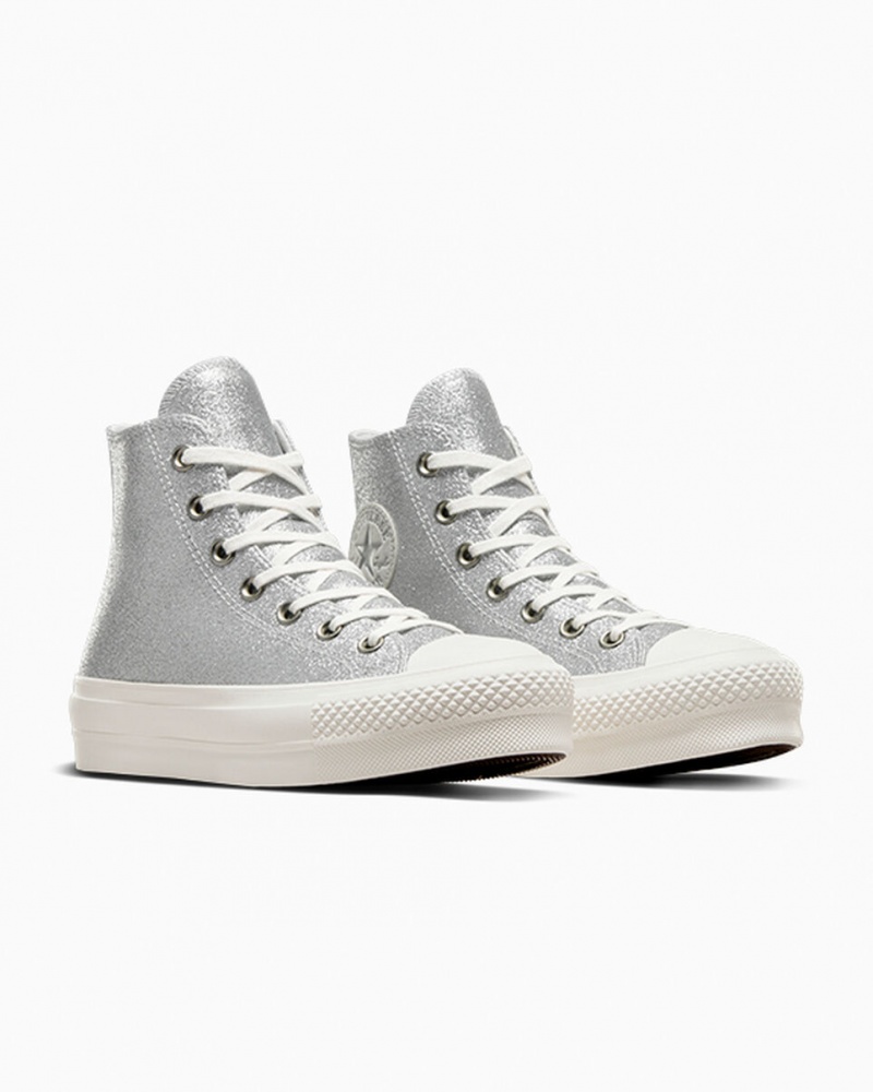 Converse Chuck Taylor All Star Lift Platform Glitter Silver | 135WIRCPQ