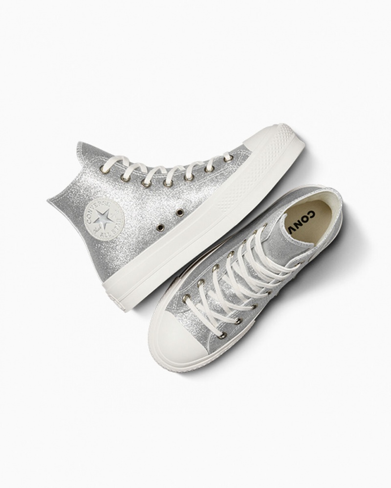 Converse Chuck Taylor All Star Lift Platform Glitter Silver | 135WIRCPQ