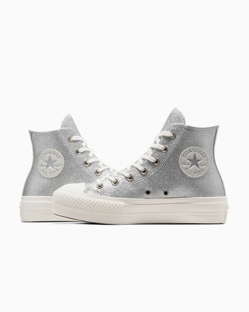 Converse Chuck Taylor All Star Lift Platform Glitter Silver | 135WIRCPQ