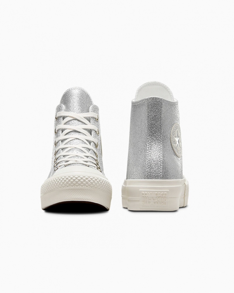 Converse Chuck Taylor All Star Lift Platform Glitter Silver | 135WIRCPQ