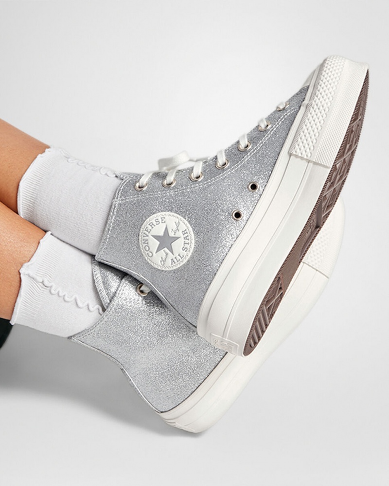 Converse Chuck Taylor All Star Lift Platform Glitter Silver | 135WIRCPQ