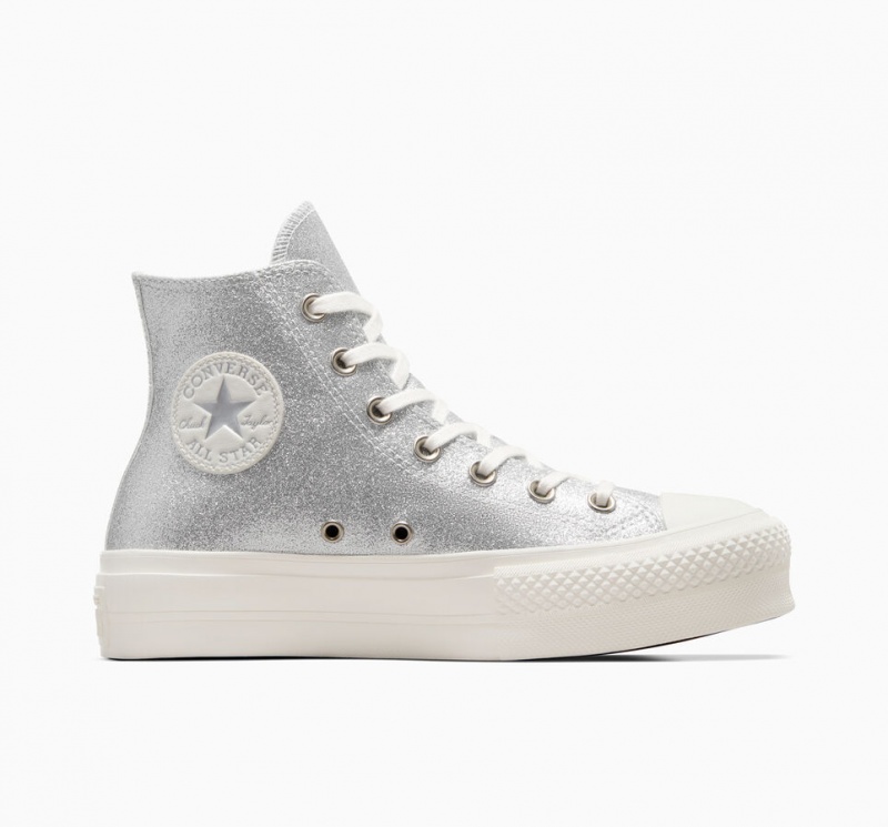 Converse Chuck Taylor All Star Lift Platform Glitter Silver | 135WIRCPQ