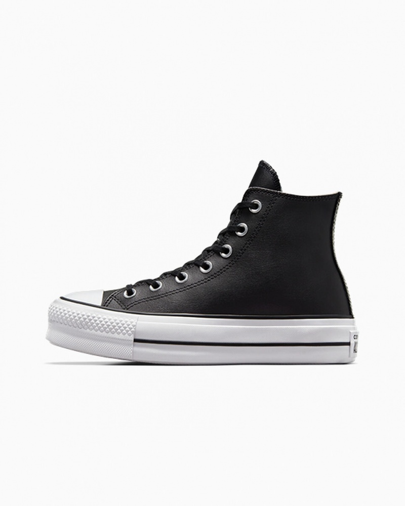Converse Chuck Taylor All Star Lift Platform Läder Svarta Svarta Vita | 046VQMJYR