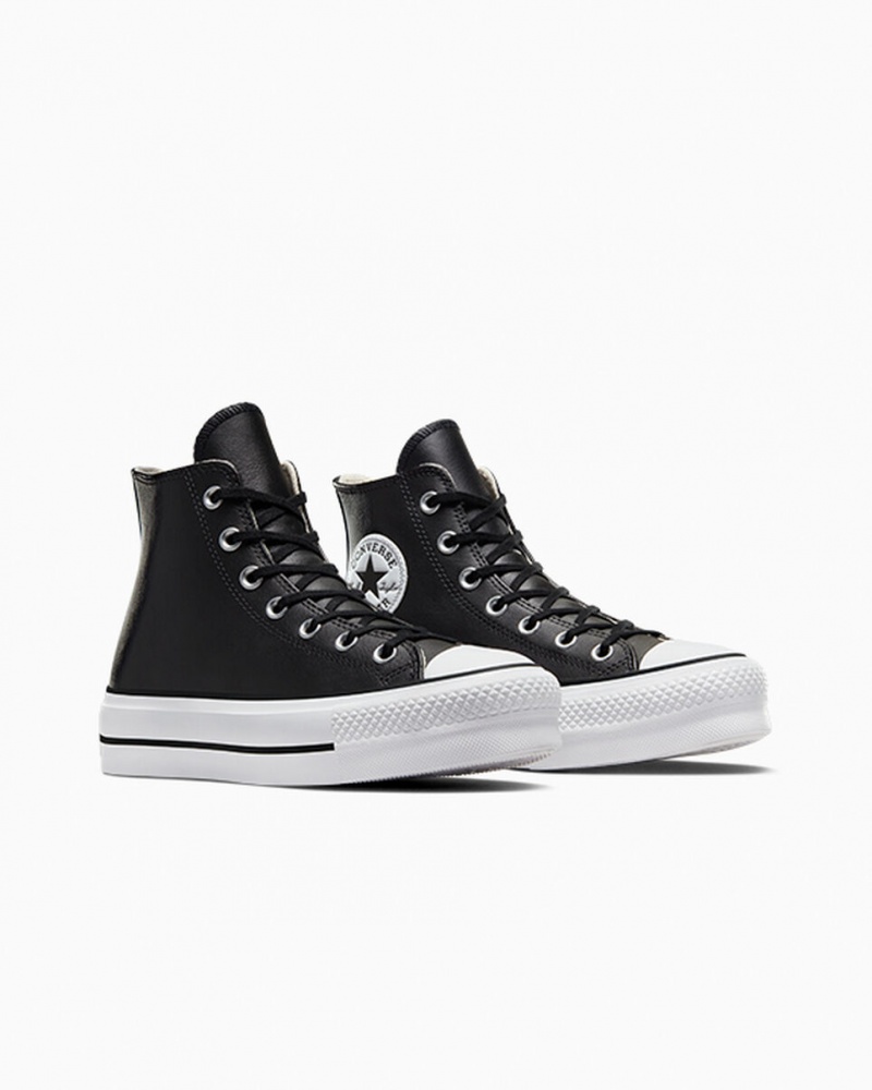 Converse Chuck Taylor All Star Lift Platform Läder Svarta Svarta Vita | 046VQMJYR