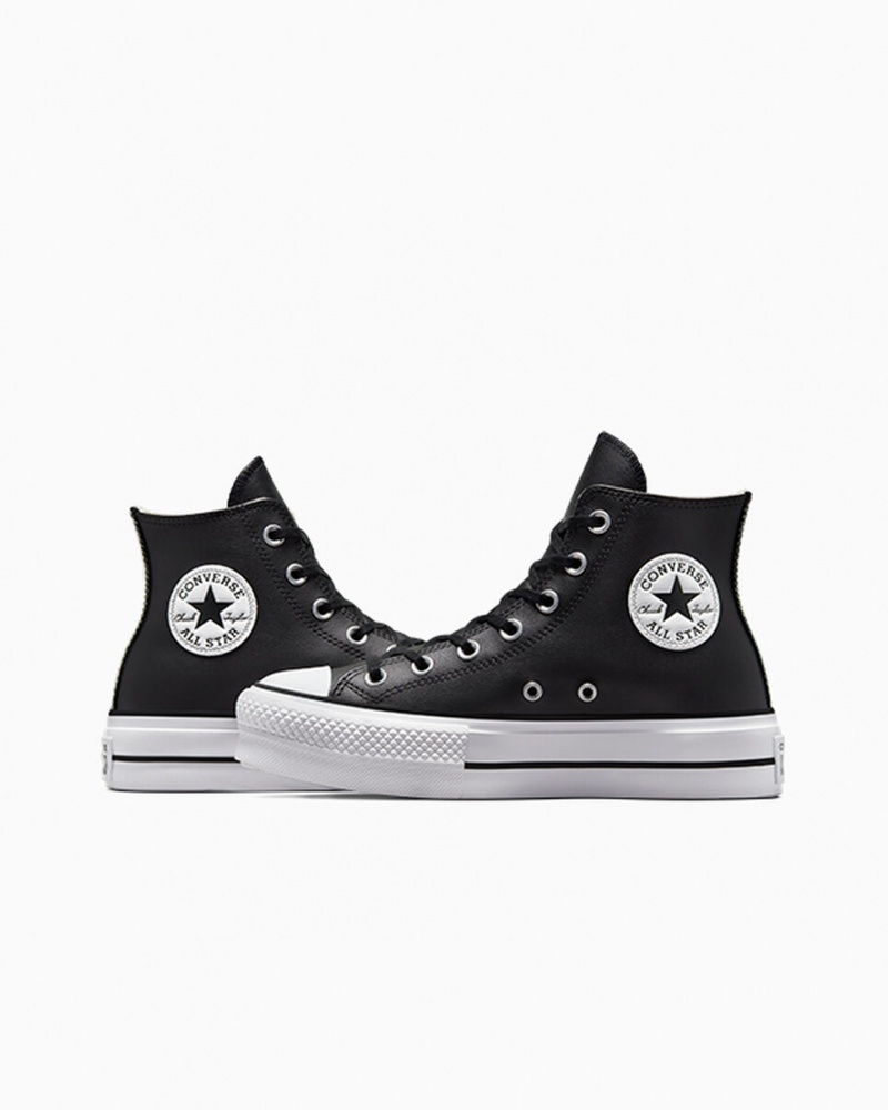 Converse Chuck Taylor All Star Lift Platform Läder Svarta Svarta Vita | 046VQMJYR
